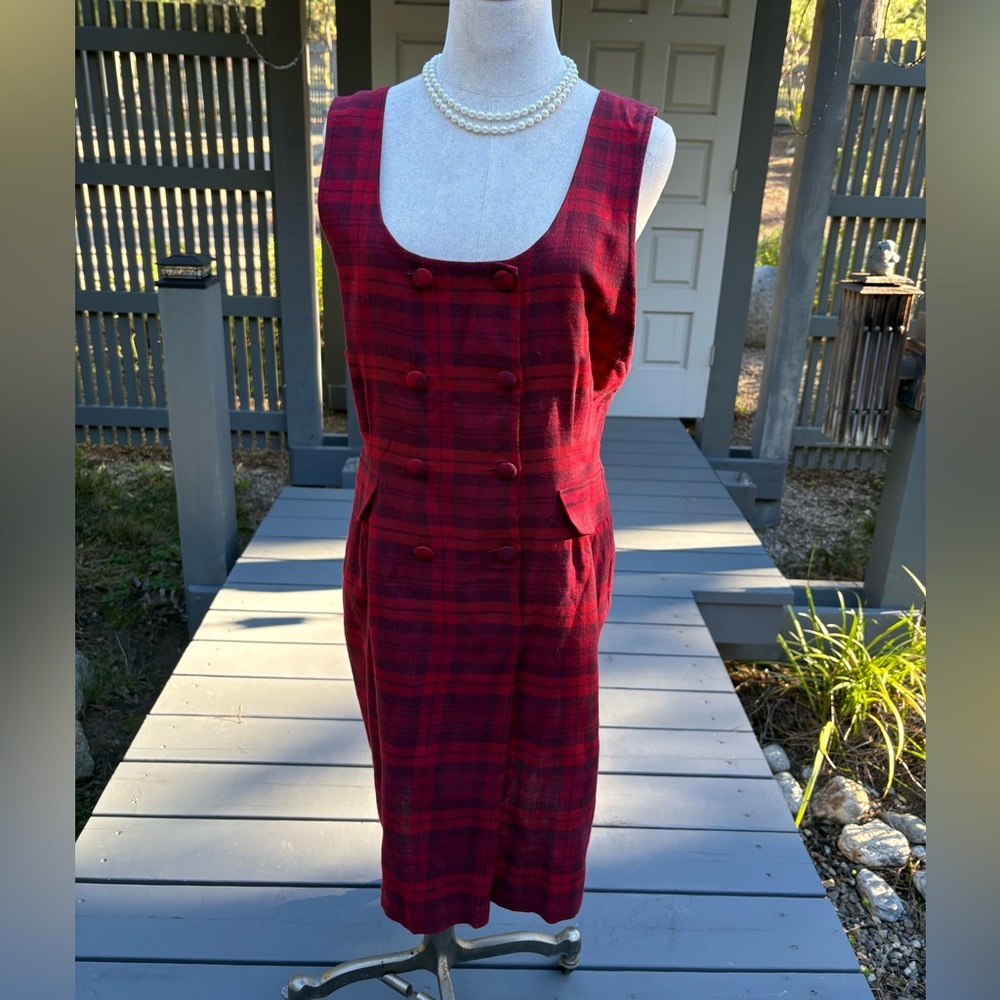 Laura Ashley Red Wool Plaid Jumper